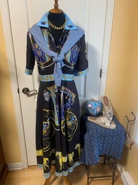 Graphic Print Fit-and-Flare Dress by OPZM